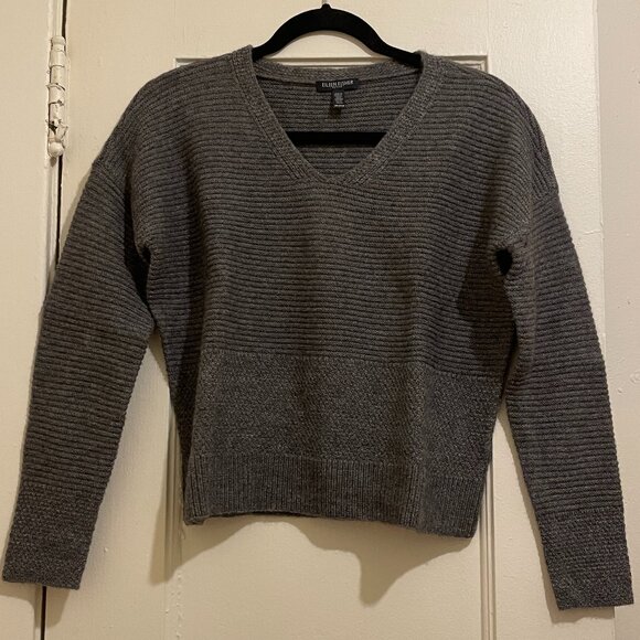 NWOT Like New Eileen Fisher Gray Wool Textured Thick Boxy V-Neck Sweater Size PP - Picture 1 of 6